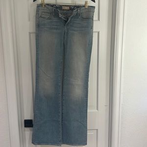 Paige jeans, light wash, low rise and flare wide leg!